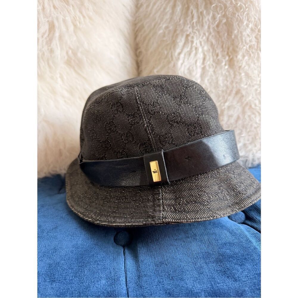gucci Monogram Bucket Hat with Leather Band - Brown